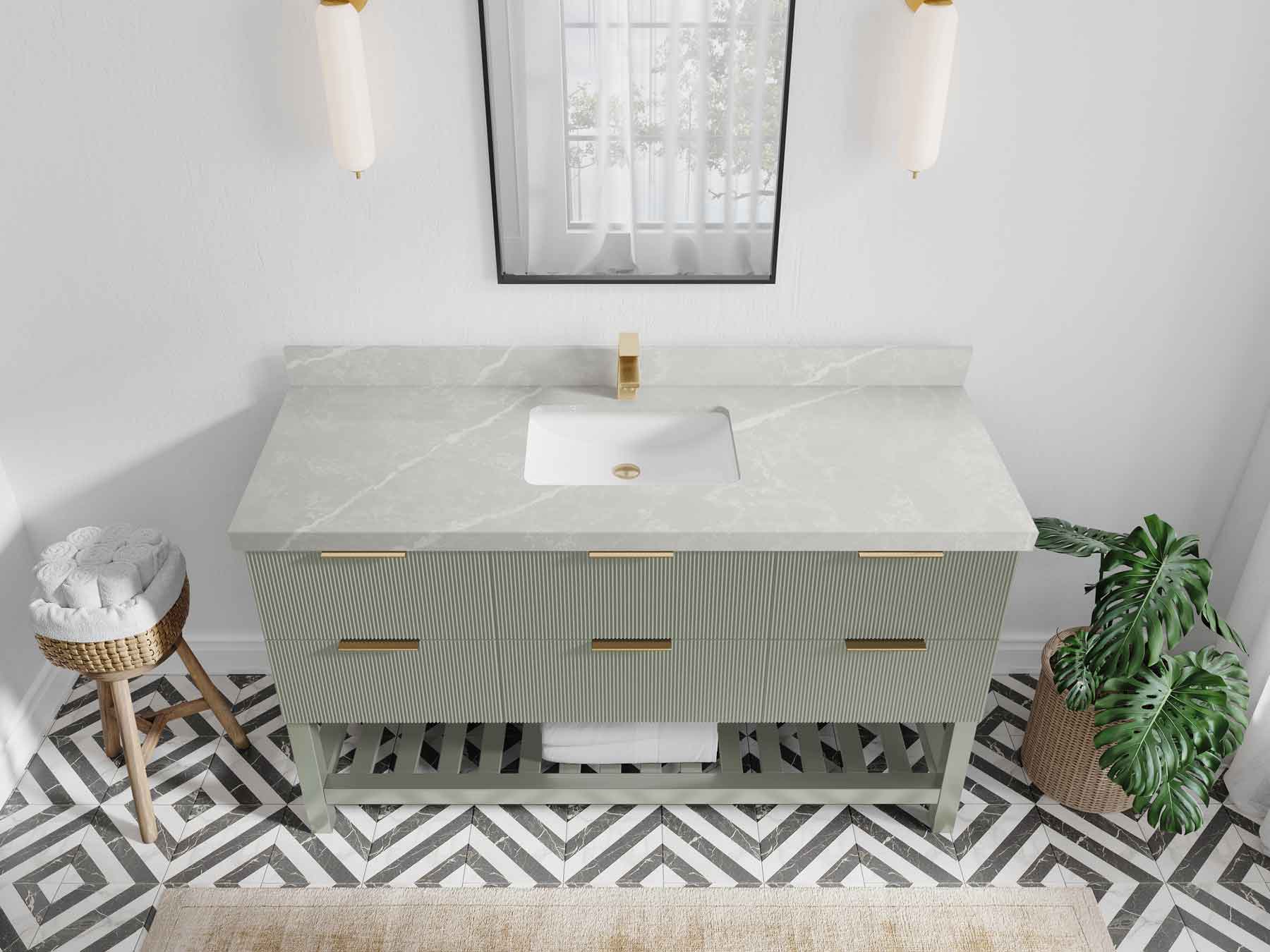 Catalina 60 in W x 22 in D Free Standing Reeded Single Sink Bathroom Vanity - Willow Bath and Vanity