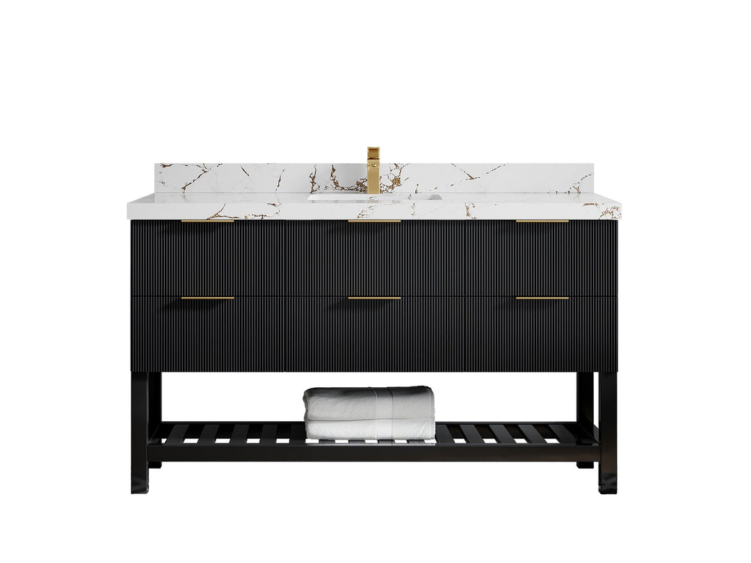 Catalina 60 in W x 22 in D Free Standing Reeded Single Sink Bathroom Vanity - Willow Bath and Vanity