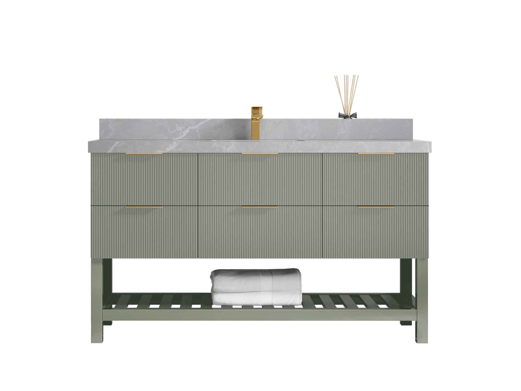 Catalina 60 in W x 22 in D Free Standing Reeded Single Sink Bathroom Vanity - Willow Bath and Vanity