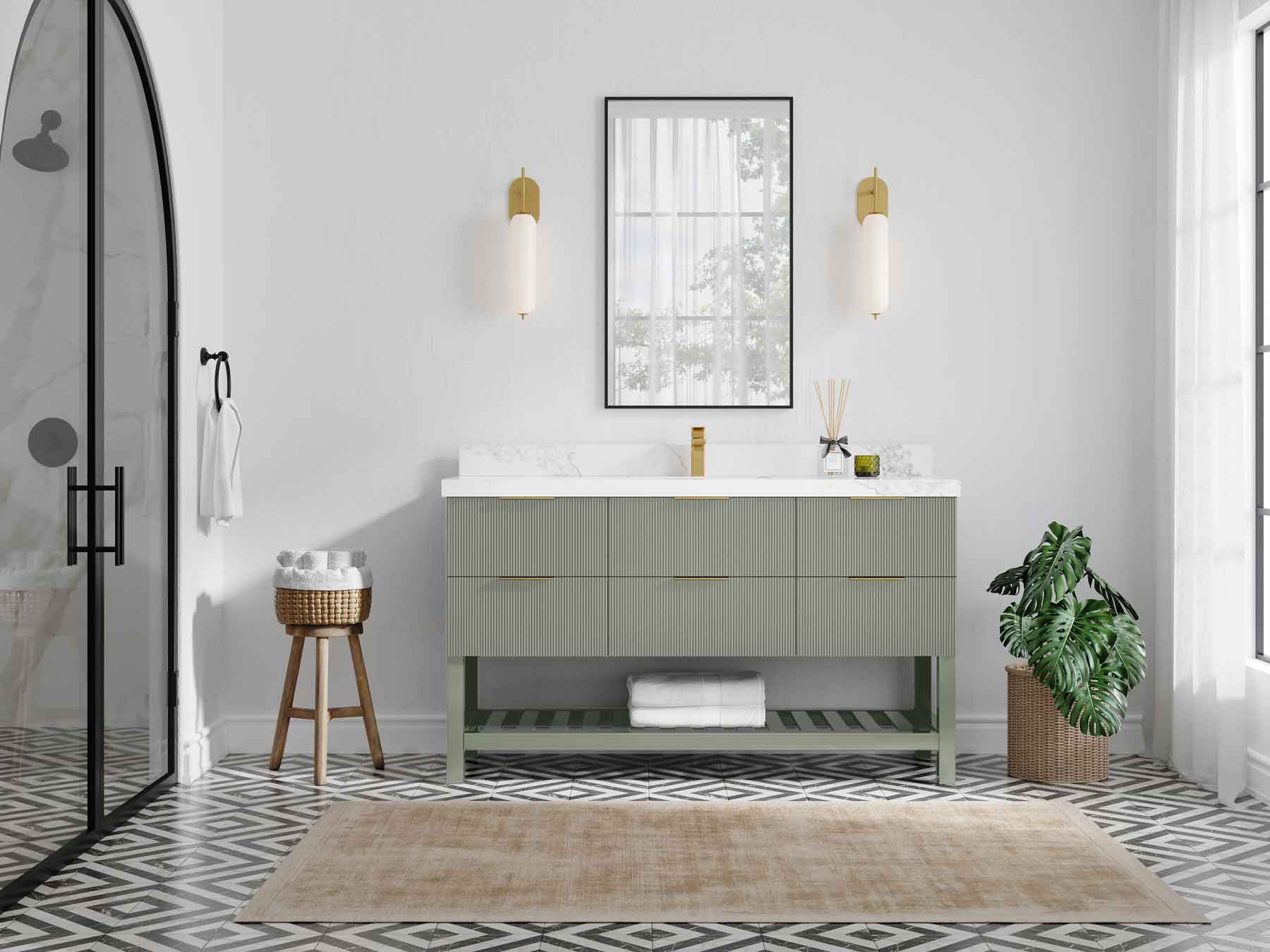 Catalina 60 in W x 22 in D Free Standing Reeded Single Sink Bathroom Vanity - Willow Bath and Vanity