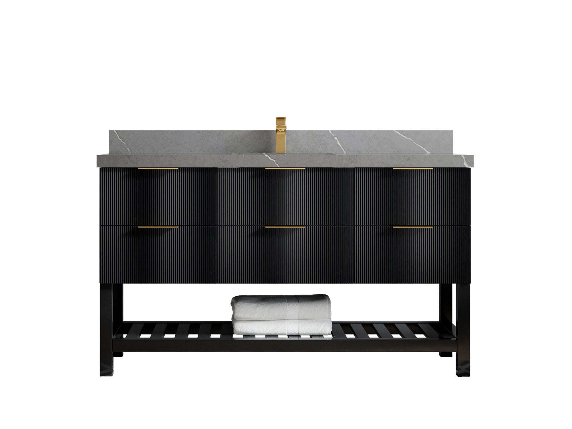 Catalina 60 in W x 22 in D Free Standing Reeded Single Sink Bathroom Vanity - Willow Bath and Vanity