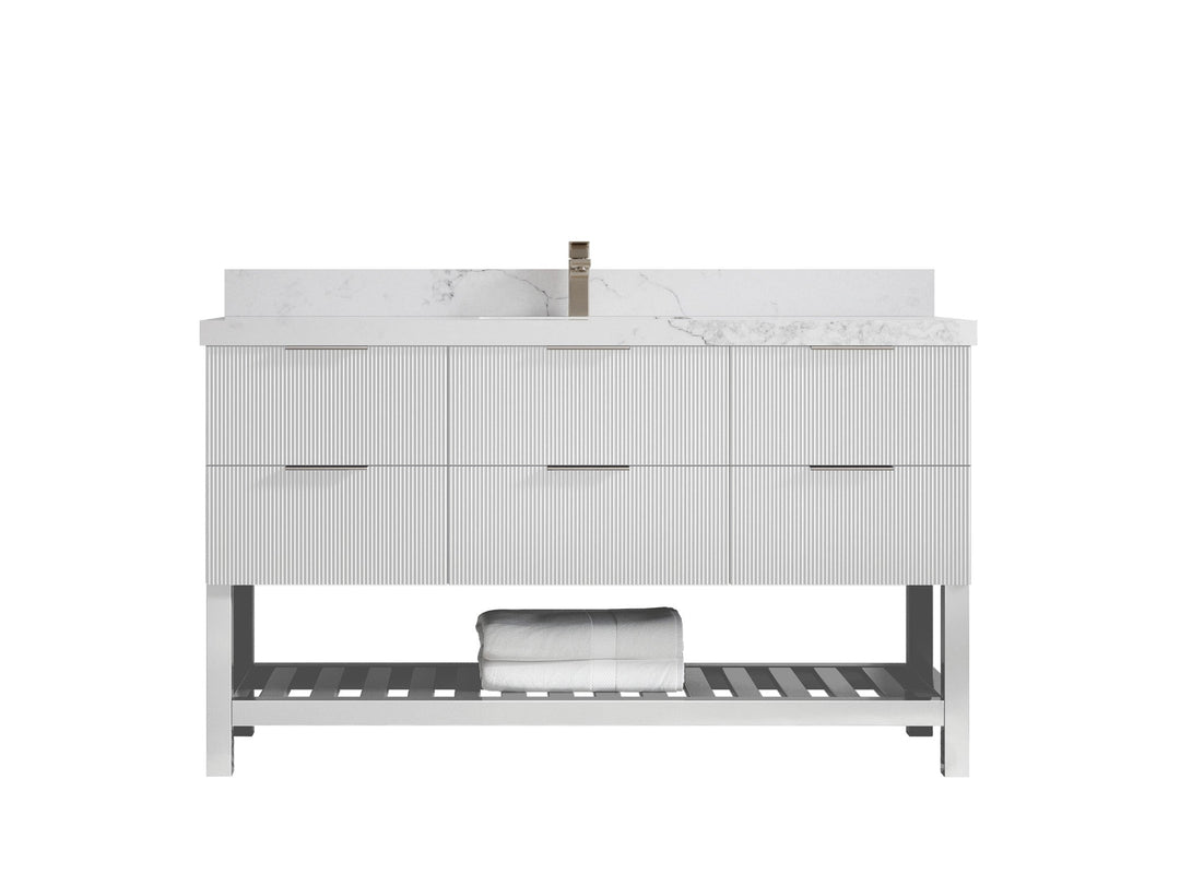Catalina 60 in W x 22 in D Free Standing Reeded Single Sink Bathroom Vanity - Willow Bath and Vanity
