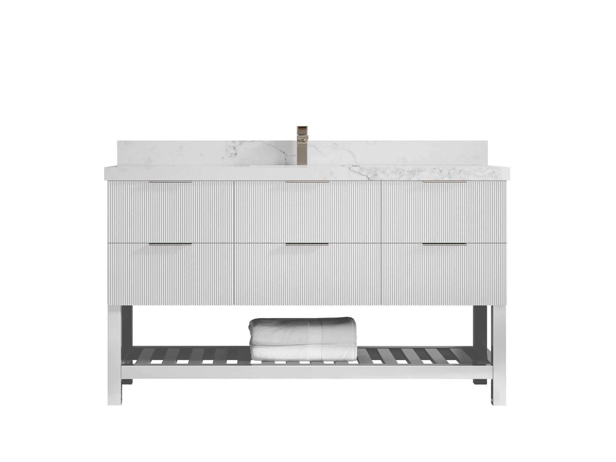 Catalina 60 in W x 22 in D Free Standing Reeded Single Sink Bathroom Vanity - Willow Bath and Vanity