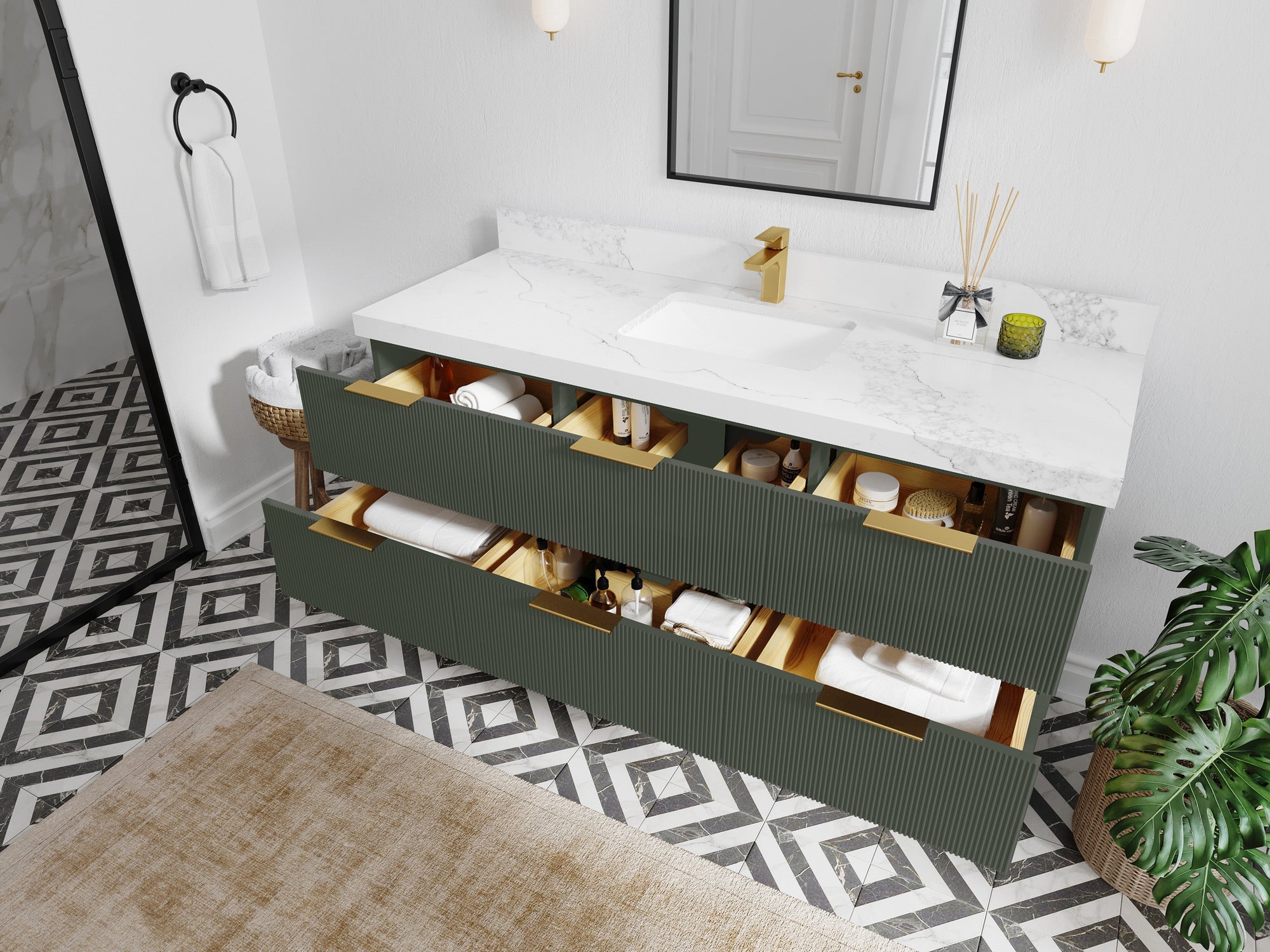 Catalina 60 in W x 22 in D Free Standing Reeded Single Sink Bathroom Vanity - Willow Bath and Vanity