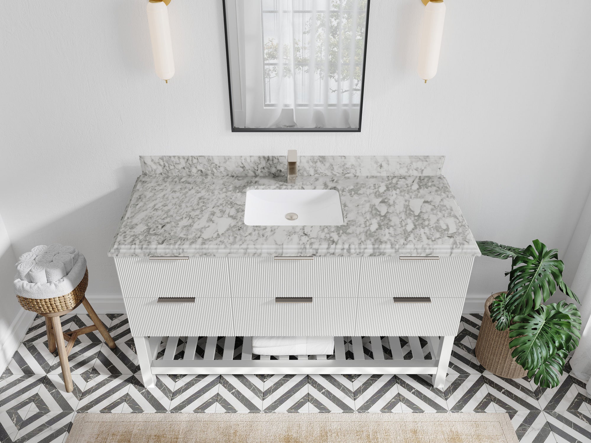 Catalina 60 in W x 22 in D Free Standing Reeded Single Sink Bathroom Vanity - Willow Bath and Vanity