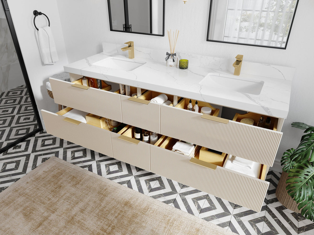 Catalina 72 in W x 22 in D Free Standing Reeded Double Sink Bathroom Vanity - Willow Bath and Vanity