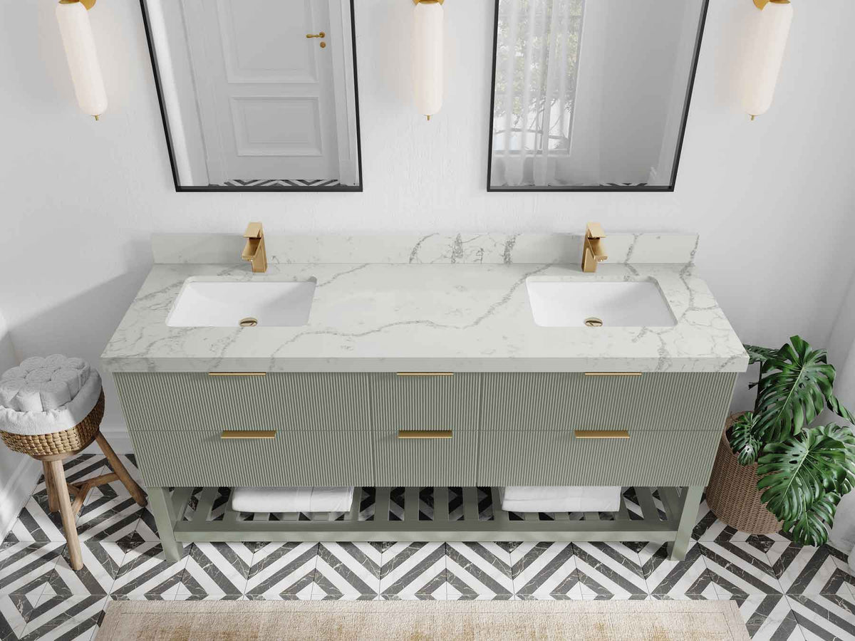 Catalina 72 in W x 22 in D Free Standing Reeded Double Sink Bathroom Vanity - Willow Bath and Vanity