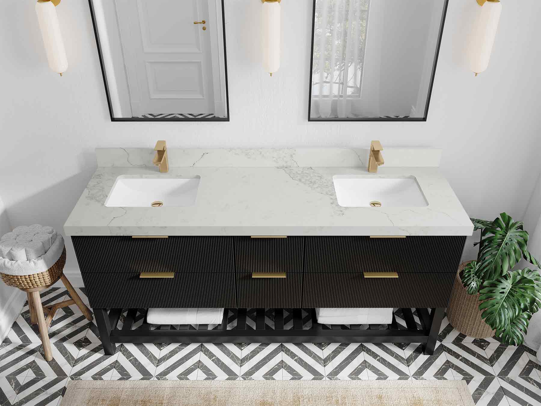 Catalina 72 in W x 22 in D Free Standing Reeded Double Sink Bathroom Vanity - Willow Bath and Vanity