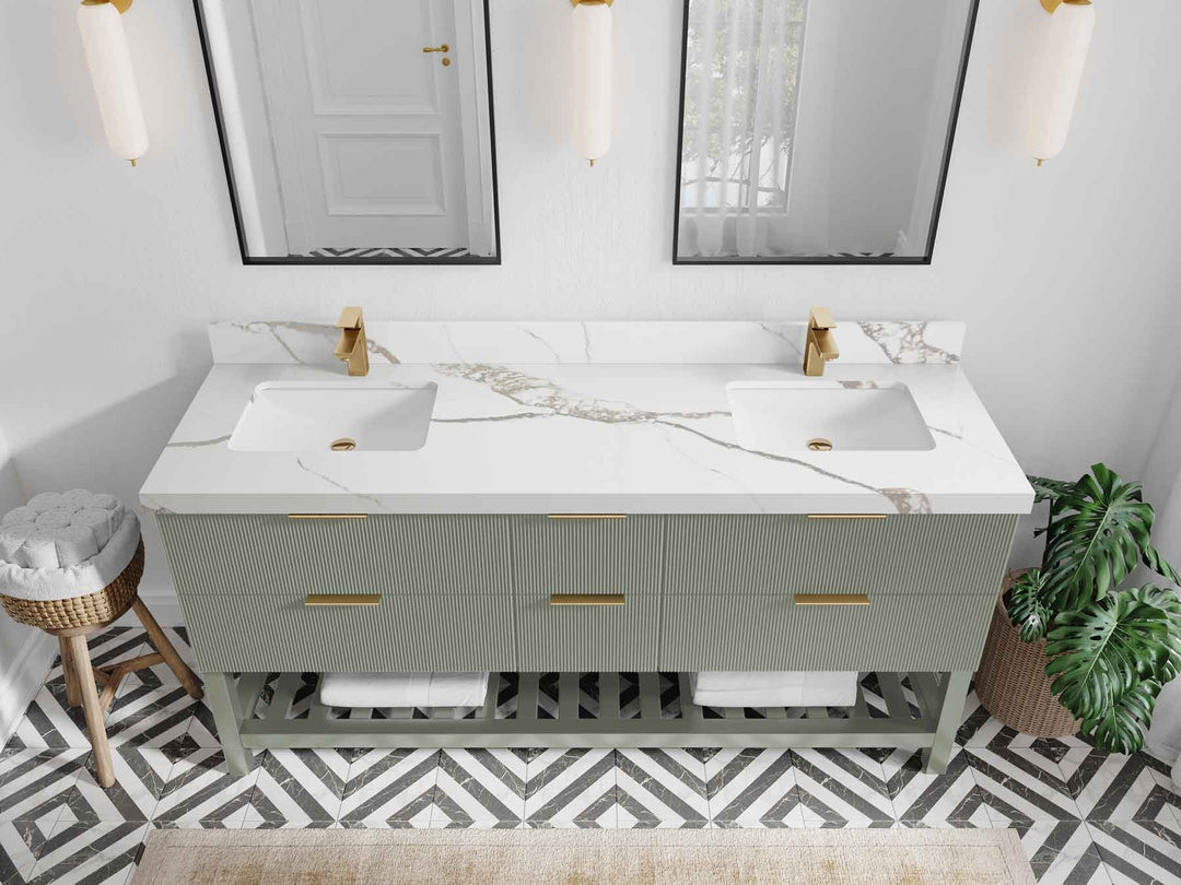 Catalina 72 in W x 22 in D Free Standing Reeded Double Sink Bathroom Vanity - Willow Bath and Vanity