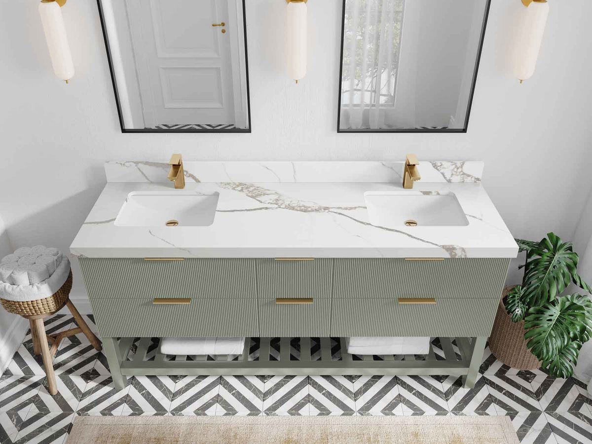 Catalina 72 in W x 22 in D Free Standing Reeded Double Sink Bathroom Vanity - Willow Bath and Vanity
