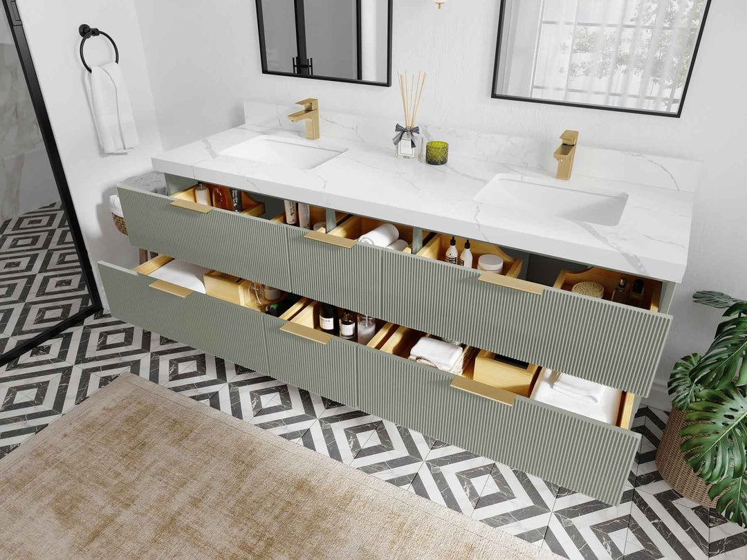Catalina 72 in W x 22 in D Free Standing Reeded Double Sink Bathroom Vanity - Willow Bath and Vanity