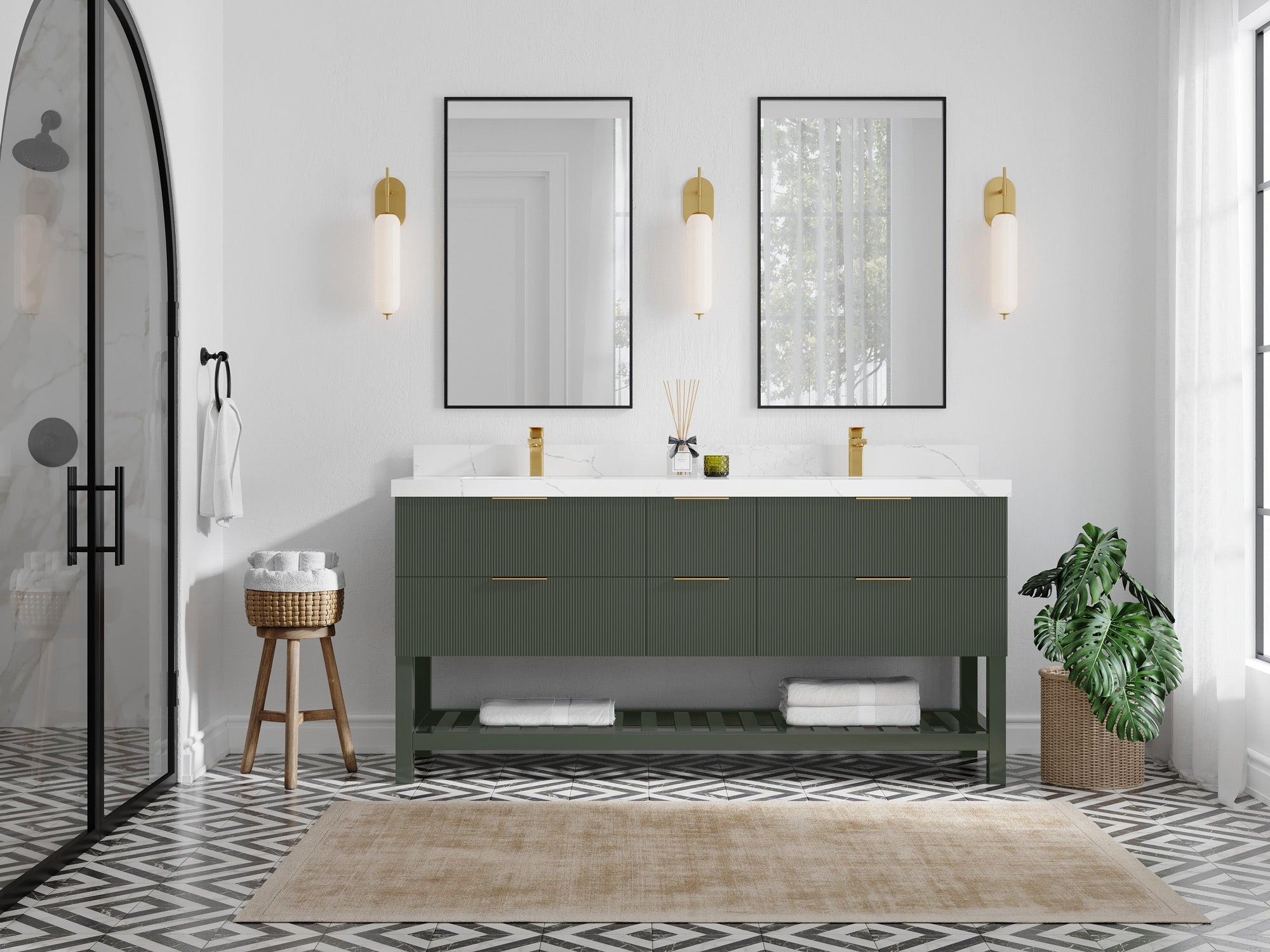 Catalina 72 in W x 22 in D Free Standing Reeded Double Sink Bathroom Vanity - Willow Bath and Vanity
