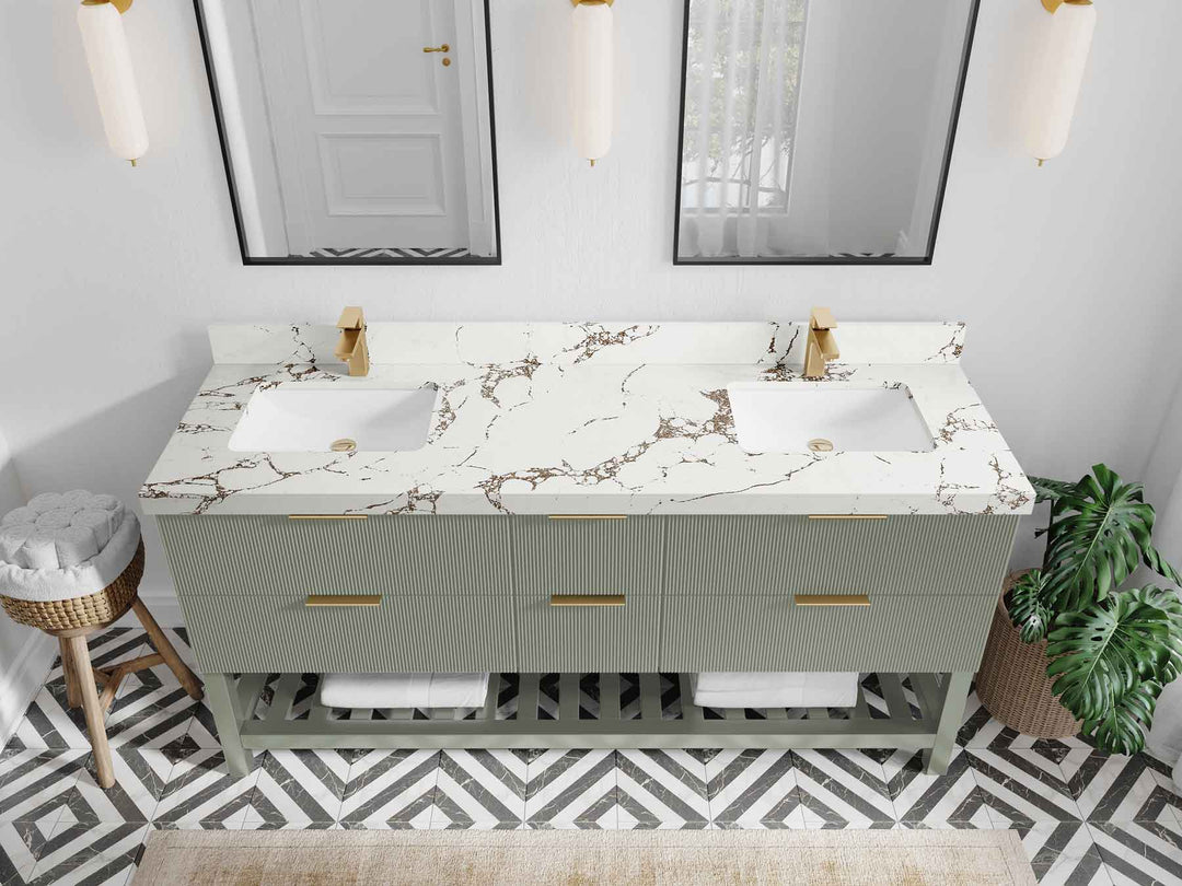 Catalina 72 in W x 22 in D Free Standing Reeded Double Sink Bathroom Vanity - Willow Bath and Vanity