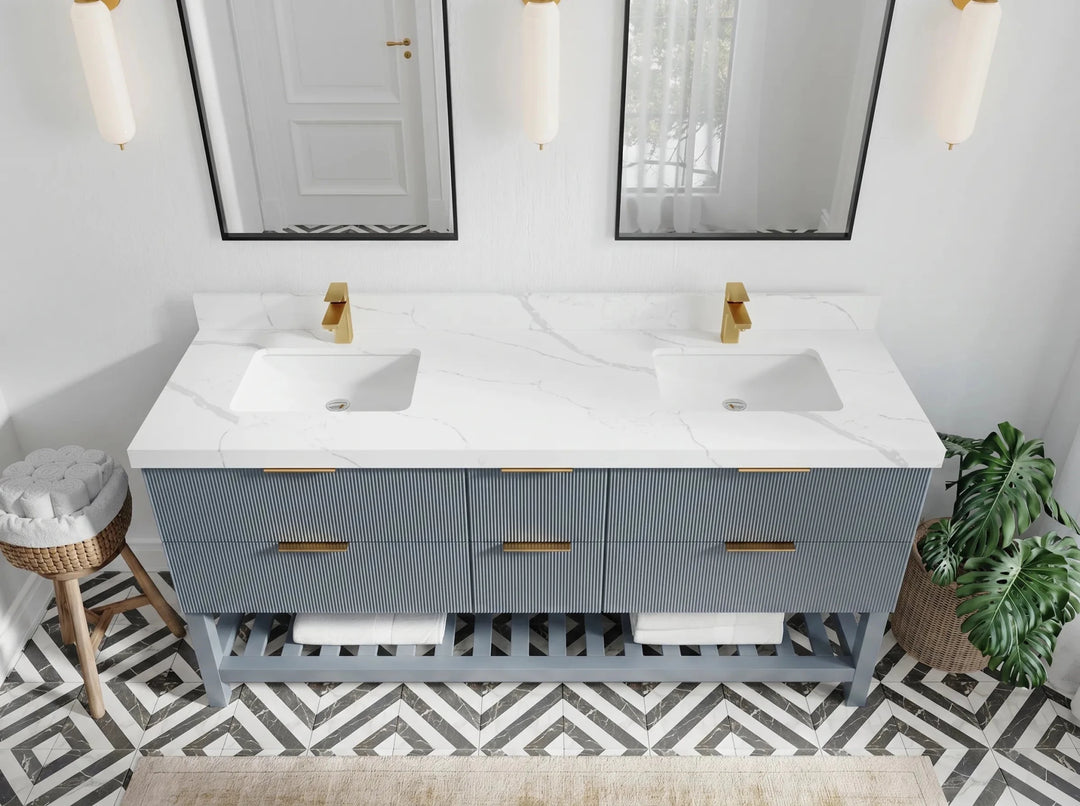 Catalina 72 in W x 22 in D Free Standing Reeded Double Sink Bathroom Vanity | 
              
                Blue Heather
                
                  
             - CAT_BLU_CA_GL_72D - photo №2