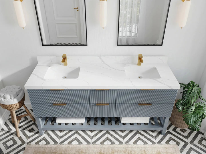 Catalina 72 in W x 22 in D Free Standing Reeded Double Sink Bathroom Vanity - photo 2