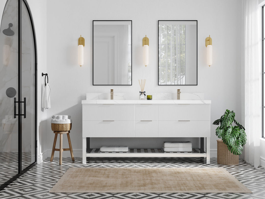 Catalina 72 in W x 22 in D Free Standing Reeded Double Sink Bathroom Vanity - Willow Bath and Vanity
