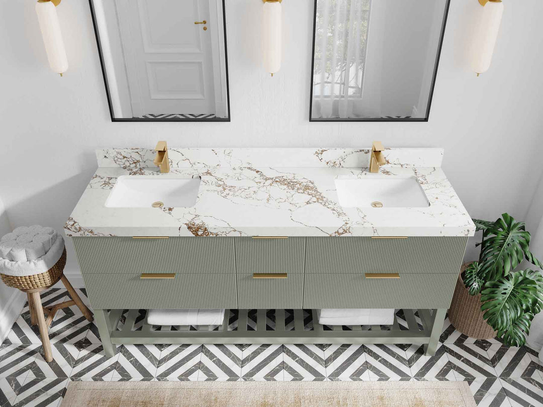 Catalina 72 in W x 22 in D Free Standing Reeded Double Sink Bathroom Vanity - Willow Bath and Vanity
