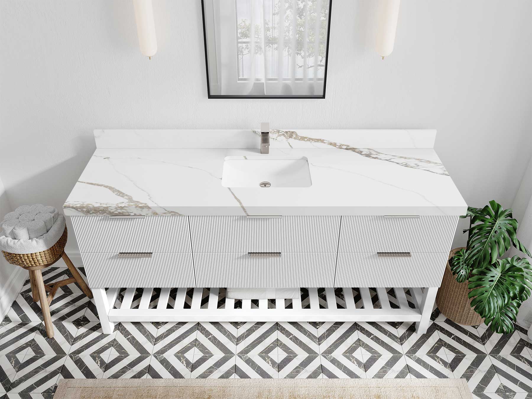 Catalina 72 in W x 22 in D Free Standing Reeded Single Sink Bathroom Vanity - Willow Bath and Vanity
