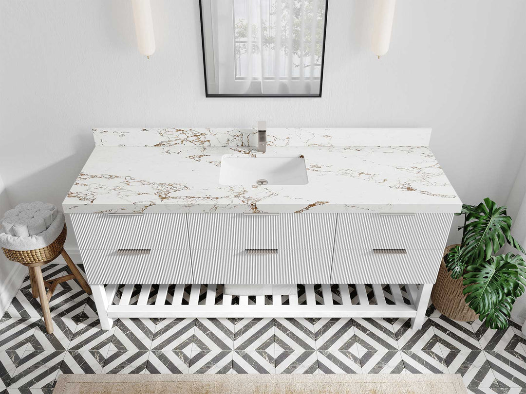 Catalina 72 in W x 22 in D Free Standing Reeded Single Sink Bathroom Vanity - Willow Bath and Vanity