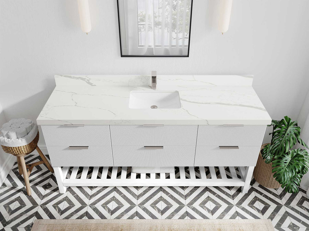 Catalina 72 in W x 22 in D Free Standing Reeded Single Sink Bathroom Vanity - Willow Bath and Vanity