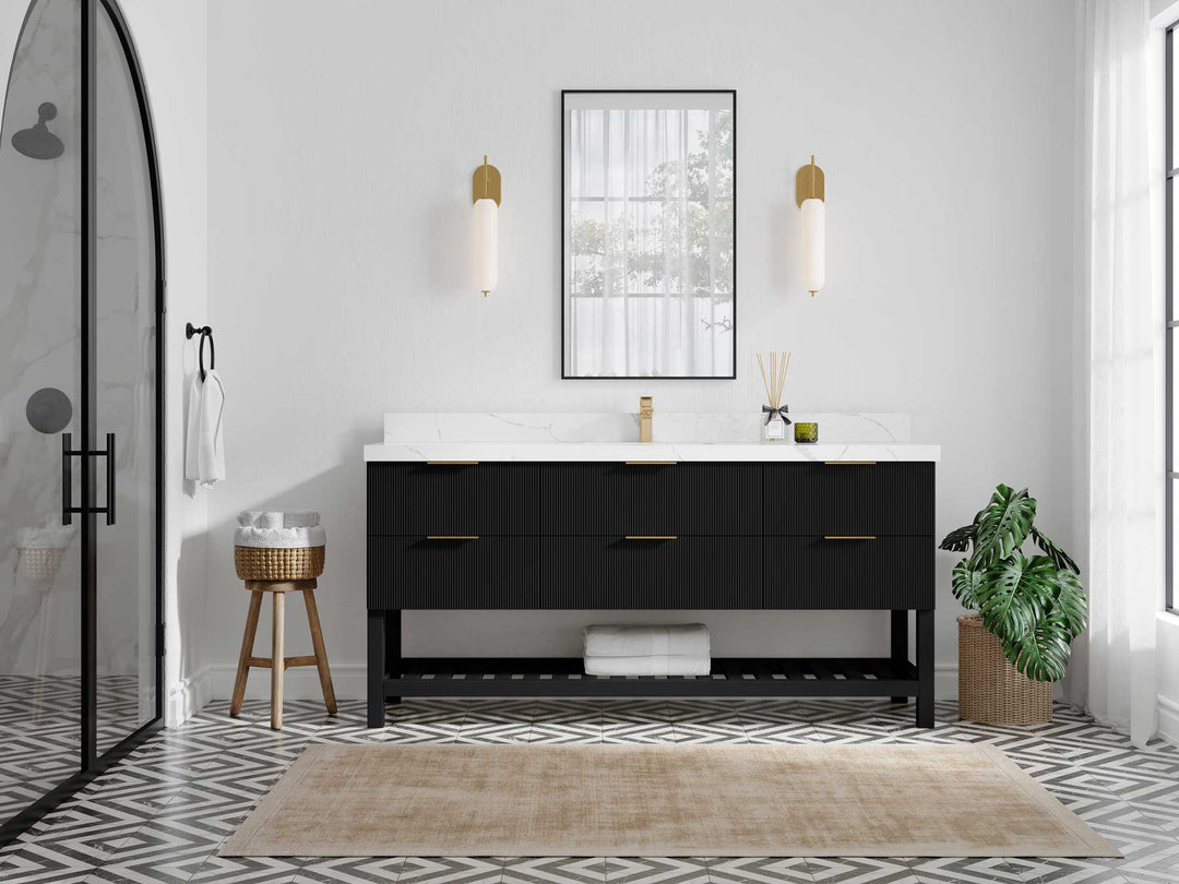 Catalina 72 in W x 22 in D Free Standing Reeded Single Sink Bathroom Vanity - Willow Bath and Vanity