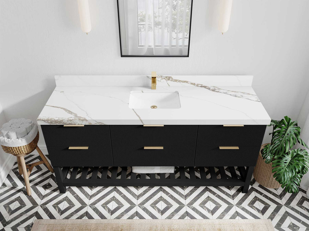 Catalina 72 in W x 22 in D Free Standing Reeded Single Sink Bathroom Vanity - Willow Bath and Vanity