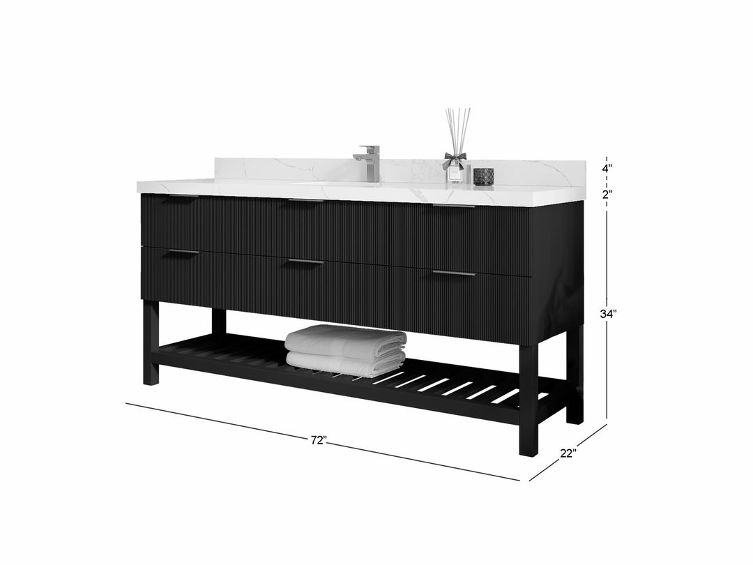 Catalina 72 in W x 22 in D Free Standing Reeded Single Sink Bathroom Vanity - Willow Bath and Vanity