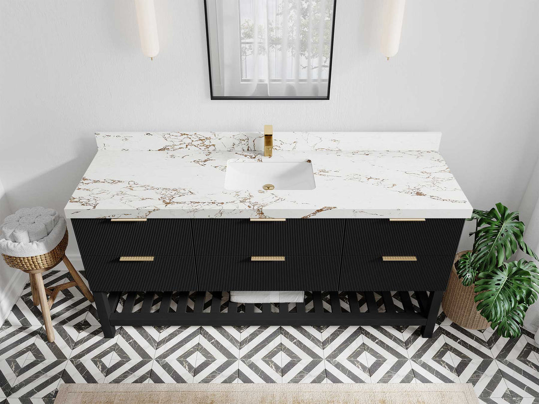 Catalina 72 in W x 22 in D Free Standing Reeded Single Sink Bathroom Vanity - Willow Bath and Vanity