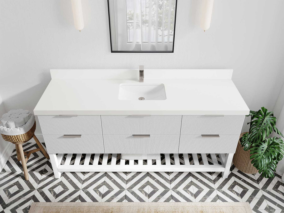 Catalina 72 in W x 22 in D Free Standing Reeded Single Sink Bathroom Vanity - Willow Bath and Vanity