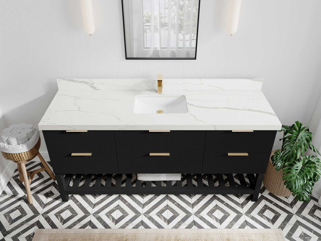 Catalina 72 in W x 22 in D Free Standing Reeded Single Sink Bathroom Vanity - Willow Bath and Vanity