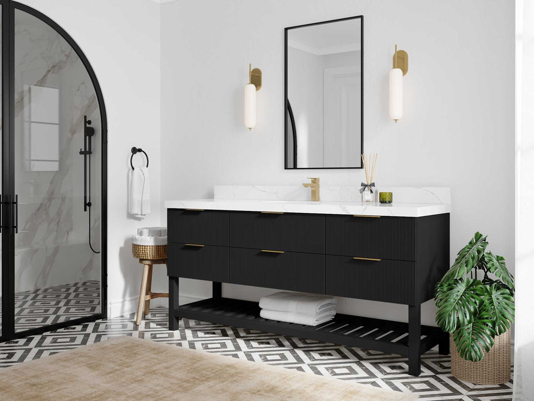 Catalina 72 in W x 22 in D Free Standing Reeded Single Sink Bathroom Vanity - Willow Bath and Vanity