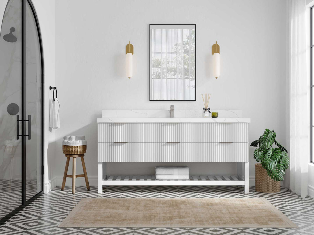 Catalina 72 in W x 22 in D Free Standing Reeded Single Sink Bathroom Vanity - Willow Bath and Vanity