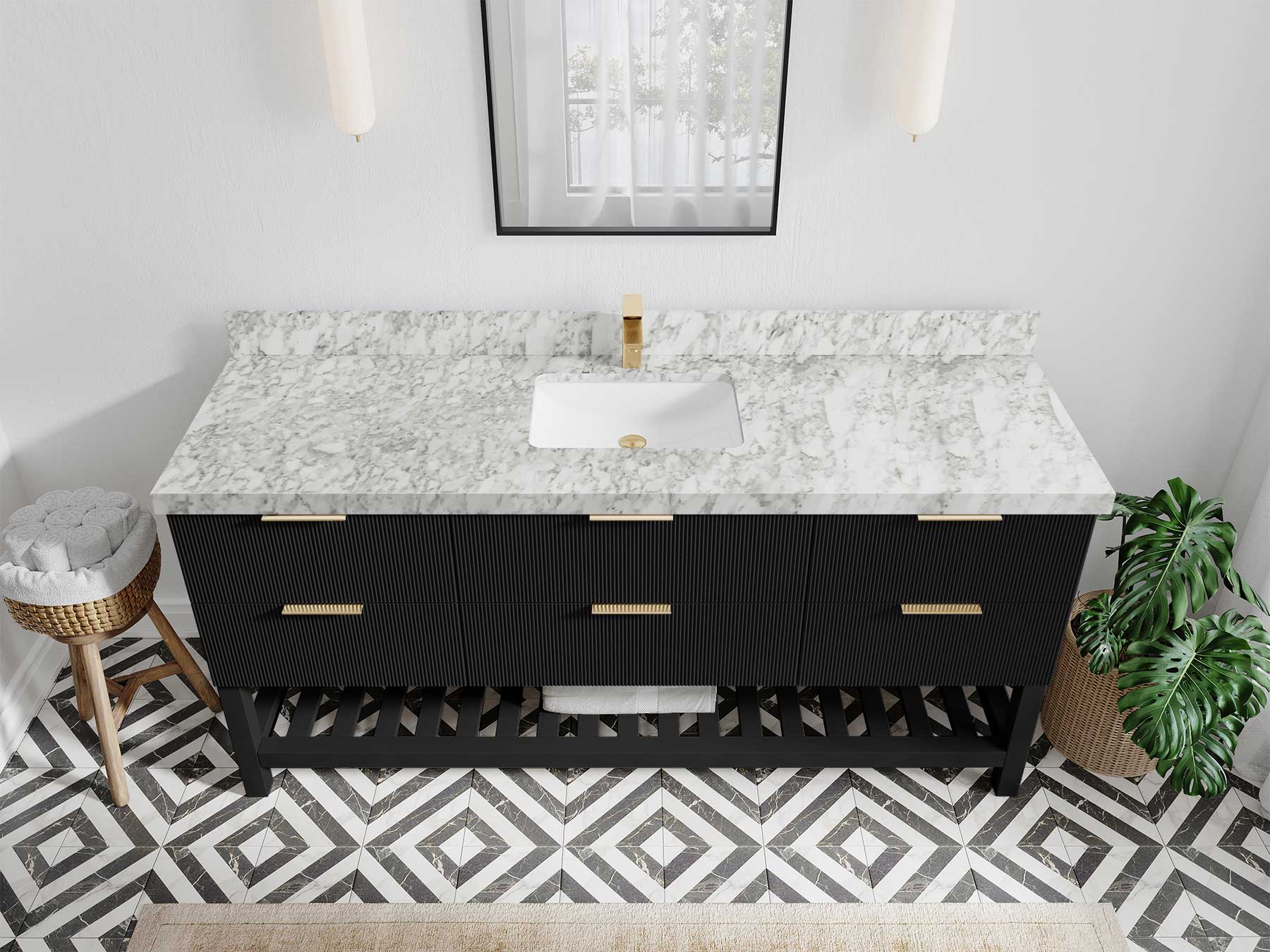 Catalina 72 in W x 22 in D Free Standing Reeded Single Sink Bathroom Vanity - Willow Bath and Vanity