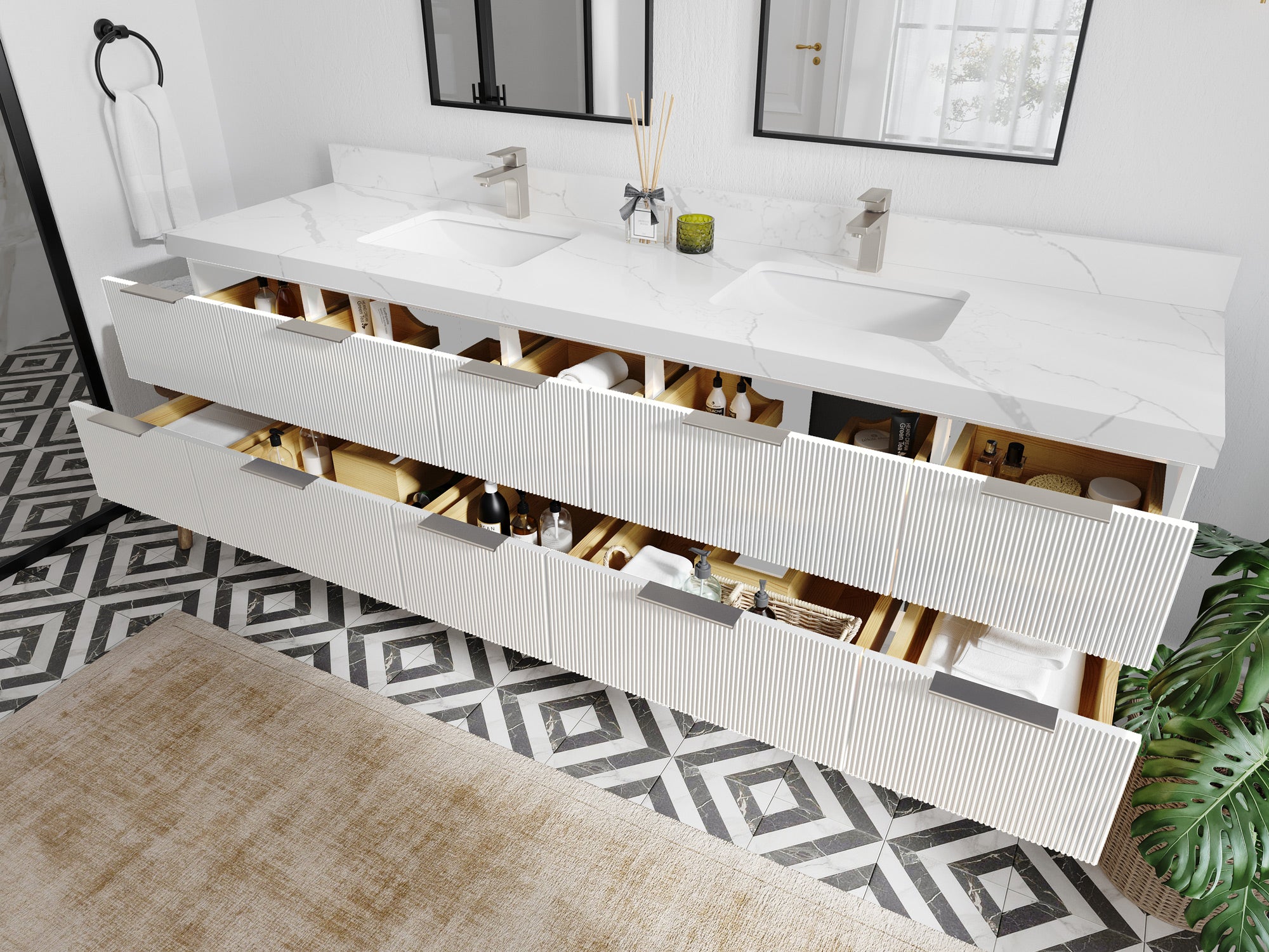 Catalina 84 in W x 22 in D Free Standing Reeded Double Sink Bathroom Vanity - Willow Bath and Vanity