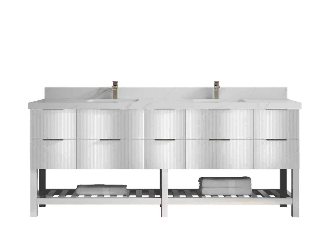Catalina 84 in W x 22 in D Free Standing Reeded Double Sink Bathroom Vanity - Willow Bath and Vanity