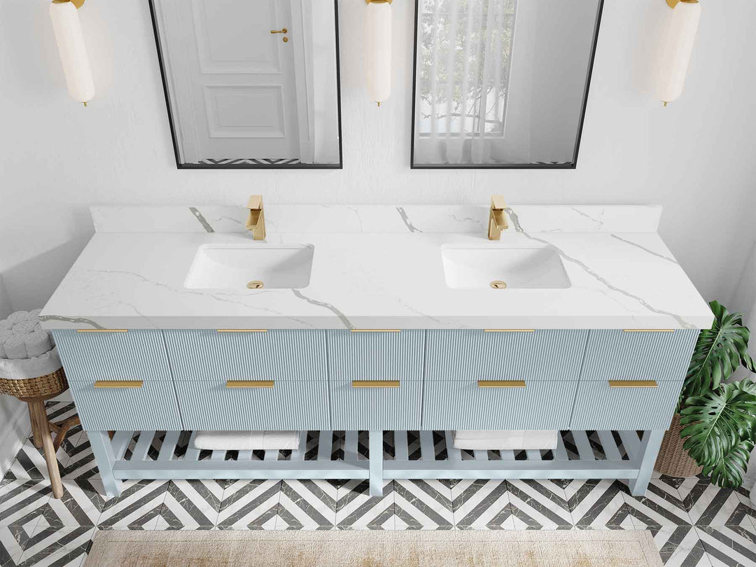 Catalina 84 in W x 22 in D Free Standing Reeded Double Sink Bathroom Vanity - Willow Bath and Vanity