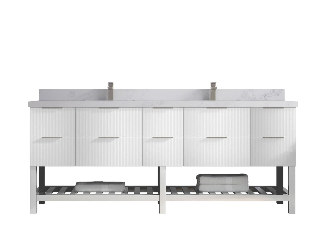 Catalina 84 in W x 22 in D Free Standing Reeded Double Sink Bathroom Vanity - Willow Bath and Vanity