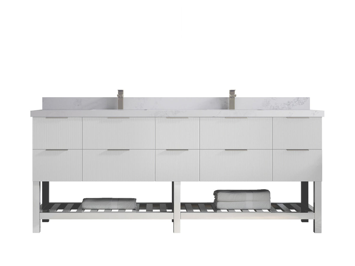 Catalina 84 in W x 22 in D Free Standing Reeded Double Sink Bathroom Vanity - Willow Bath and Vanity