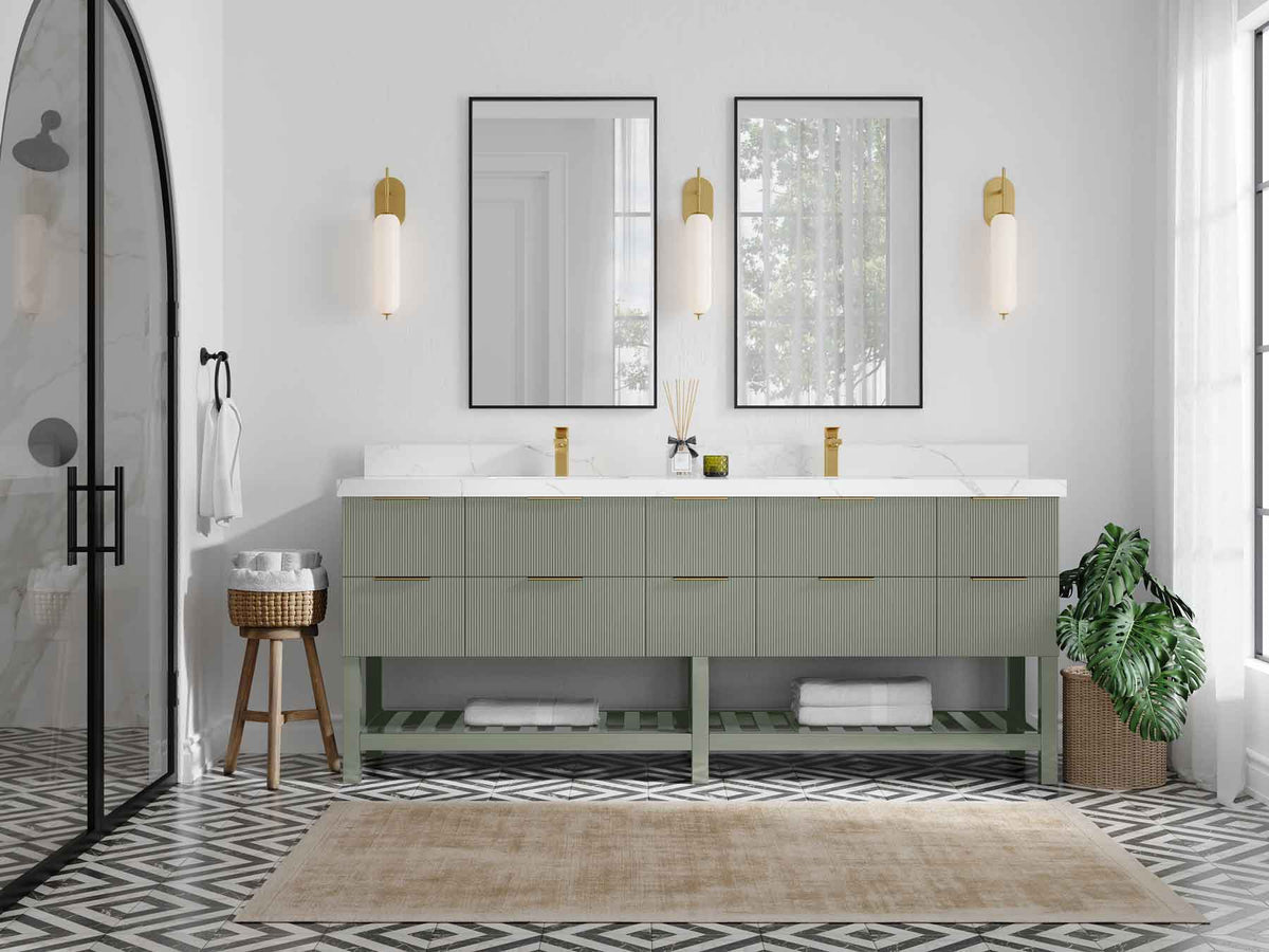 Catalina 84 in W x 22 in D Free Standing Reeded Double Sink Bathroom Vanity - Willow Bath and Vanity