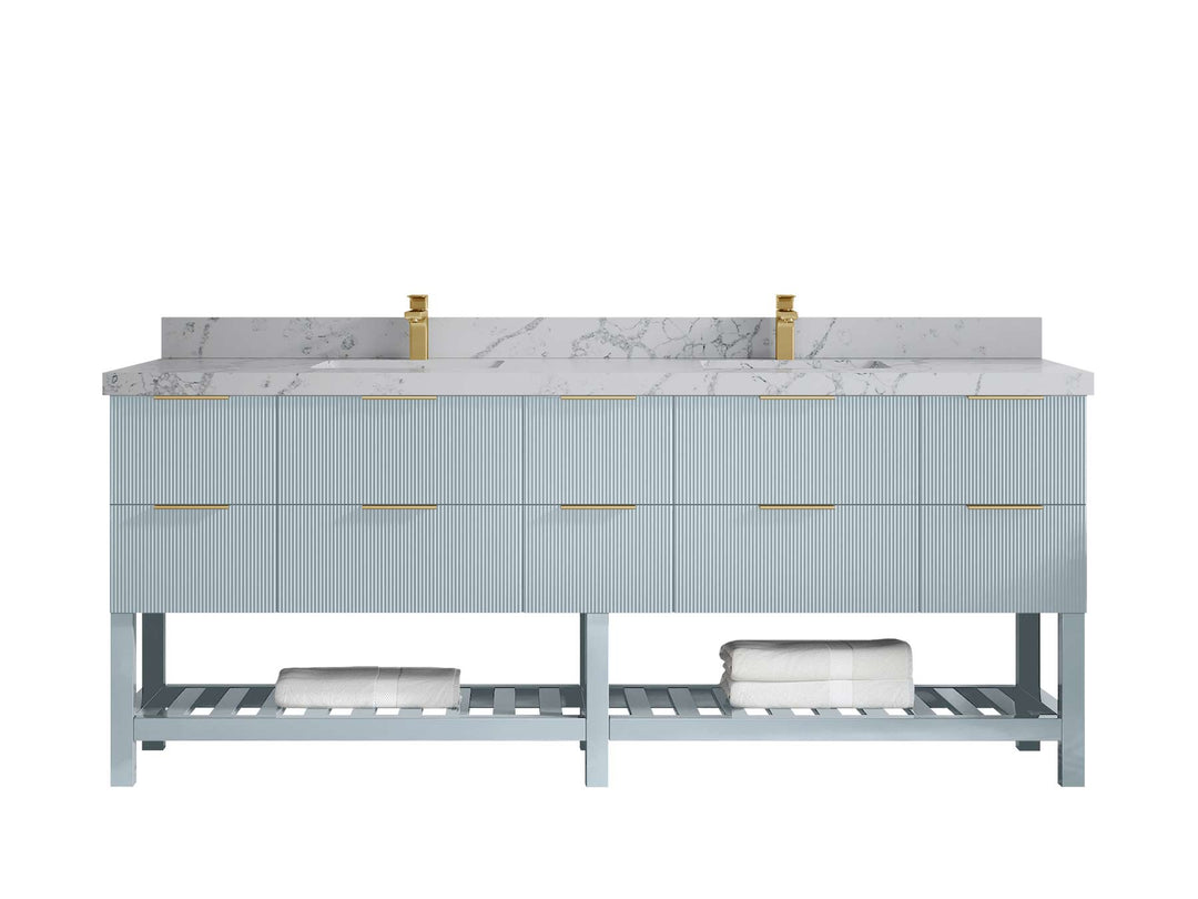 Catalina 84 in W x 22 in D Free Standing Reeded Double Sink Bathroom Vanity - Willow Bath and Vanity