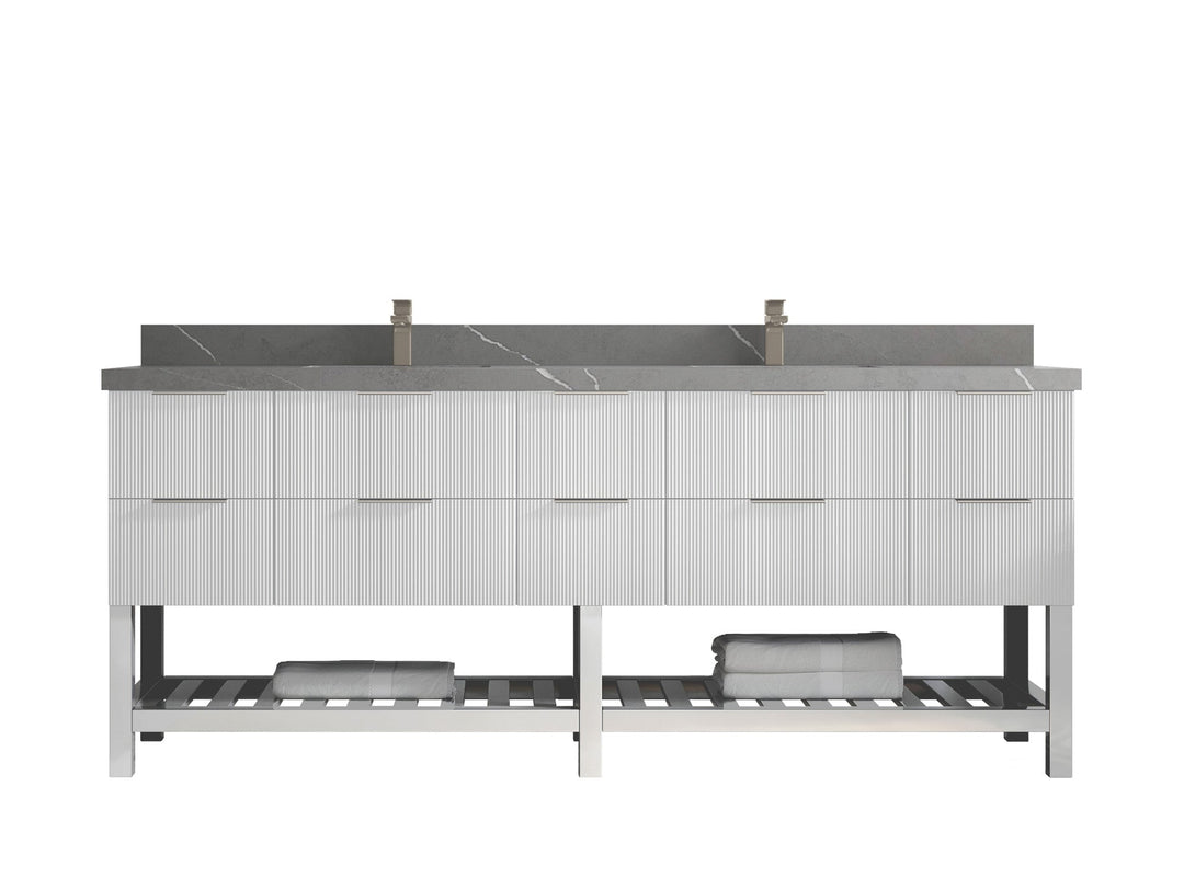 Catalina 84 in W x 22 in D Free Standing Reeded Double Sink Bathroom Vanity - Willow Bath and Vanity