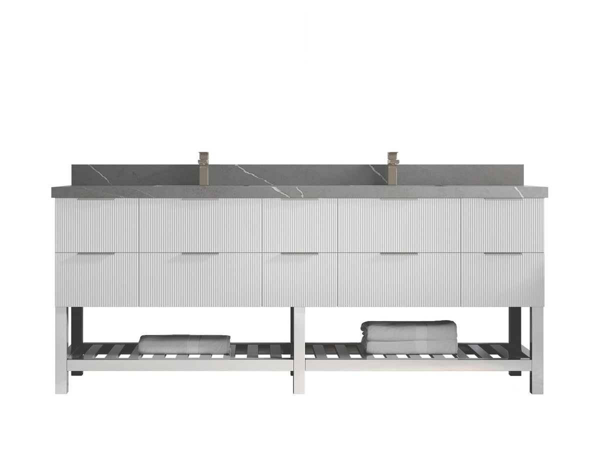 Catalina 84 in W x 22 in D Free Standing Reeded Double Sink Bathroom Vanity - Willow Bath and Vanity