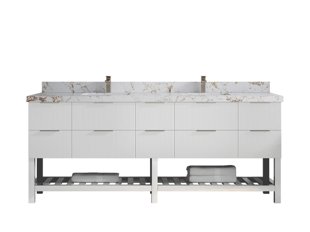 Catalina 84 in W x 22 in D Free Standing Reeded Double Sink Bathroom Vanity - Willow Bath and Vanity