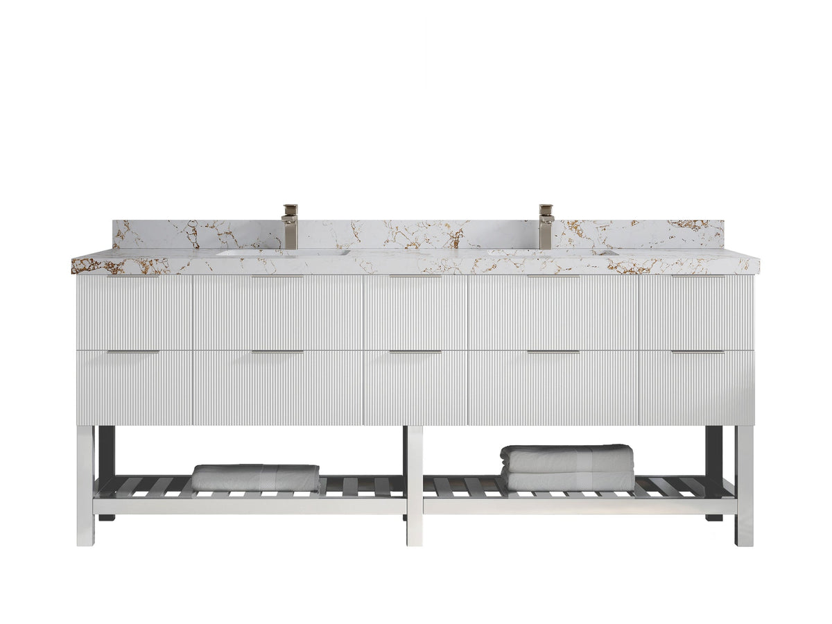 Catalina 84 in W x 22 in D Free Standing Reeded Double Sink Bathroom Vanity - Willow Bath and Vanity