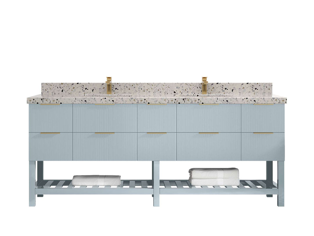 Catalina 84 in W x 22 in D Free Standing Reeded Double Sink Bathroom Vanity - Willow Bath and Vanity