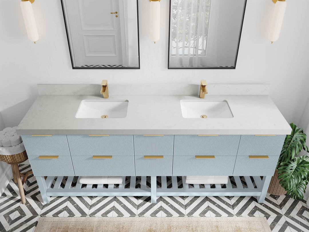 Catalina 84 in W x 22 in D Free Standing Reeded Double Sink Bathroom Vanity - Willow Bath and Vanity