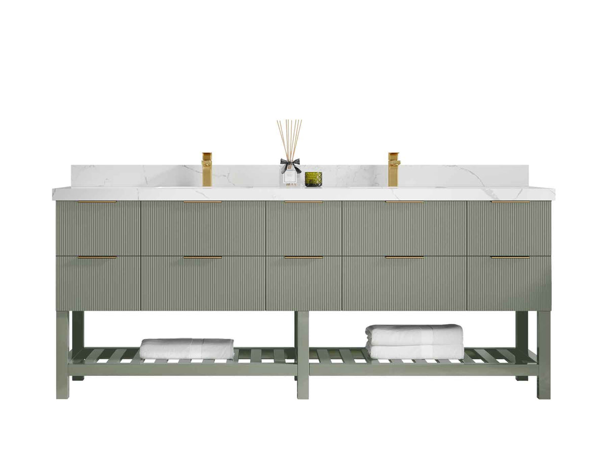 Catalina 84 in W x 22 in D Free Standing Reeded Double Sink Bathroom Vanity - Willow Bath and Vanity