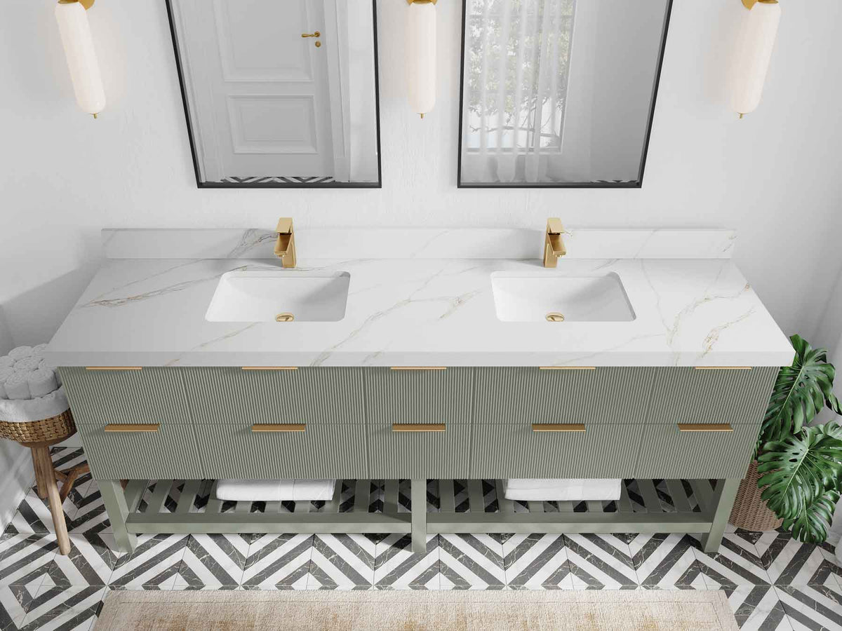 Catalina 84 in W x 22 in D Free Standing Reeded Double Sink Bathroom Vanity - Willow Bath and Vanity