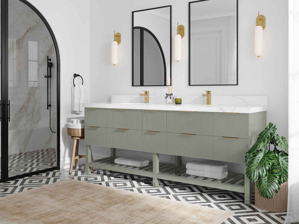 Catalina 84 in W x 22 in D Free Standing Reeded Double Sink Bathroom Vanity - Willow Bath and Vanity