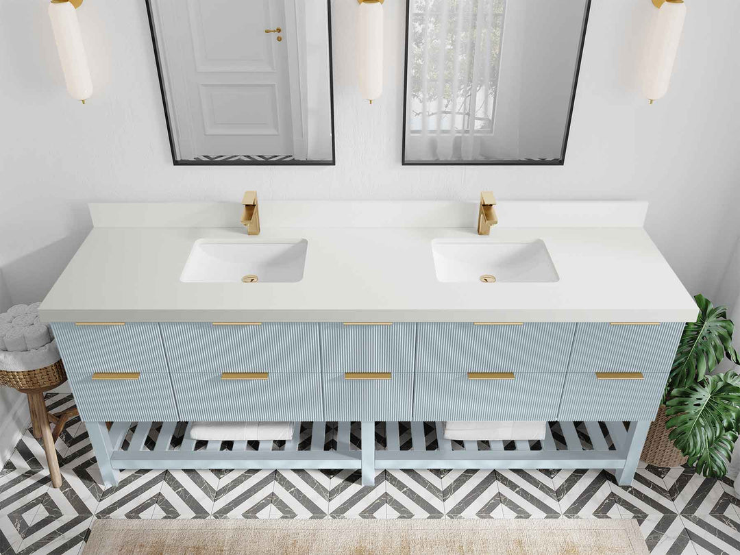 Catalina 84 in W x 22 in D Free Standing Reeded Double Sink Bathroom Vanity - Willow Bath and Vanity